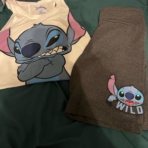 Disney Stich two piece outfit. White tank and grey bottoms size medium 7/9